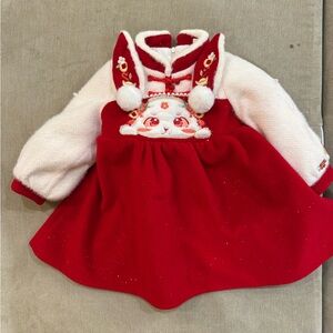 Chinese toddler new year outfit quilted cute bunny dress size 3T 100cm